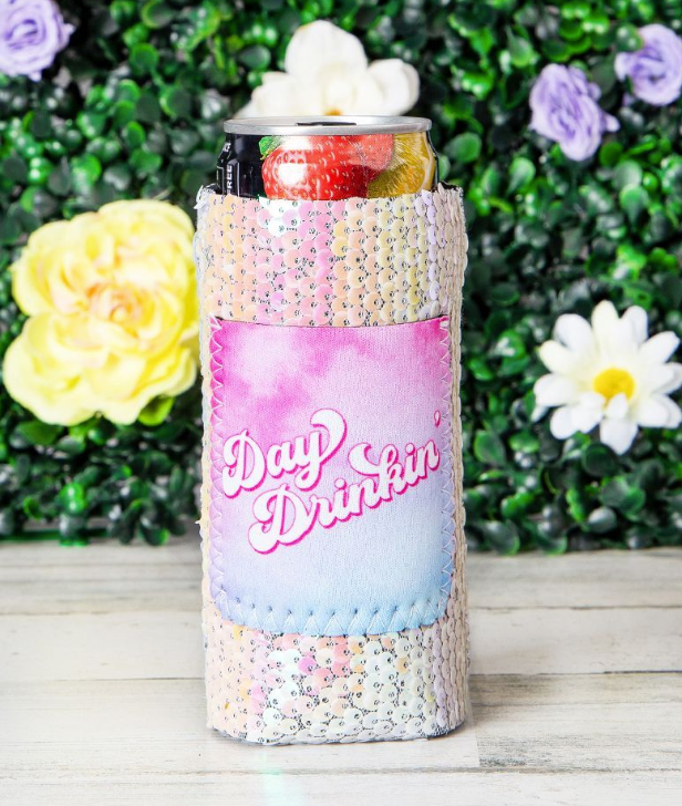 Day Drinkin' Sequin Slim Can Cooler